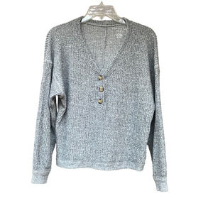 American Eagle Soft & Sexy Plush Waffle Henley Grey Sweater, Medium